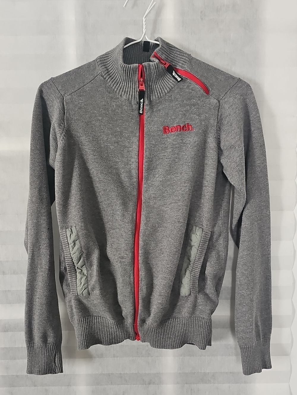 Bench Men's Grey Zip-Up Sweater with Red Trim